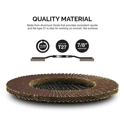 NEIKO 11107A 10 Pack Aluminum Oxide Flap Discs 4-1/2 for Angle Grinder, 60 Grit Flapper Wheel, Flat T27 Grinding Wheel 4.5 Inch Flap Disc, 7/8" Arbor Grinding Disc, Wood & Metal Sanding
