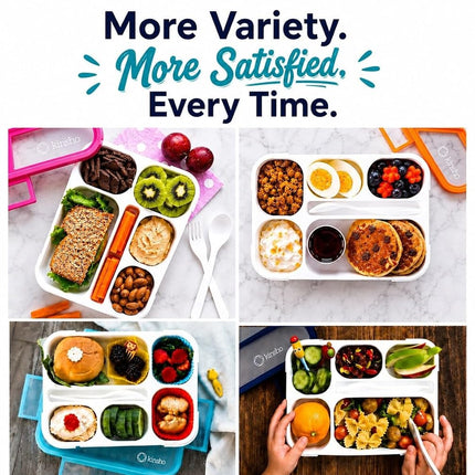 kinsho Bento Lunch Box Kids & Adult: Leakproof Lunch Containers for Boys & Girls with 6 Compartments - School, Daycare, Meal Planning Portion Control Container, BPA-Free Boxes, Utensils | Purple Teal
