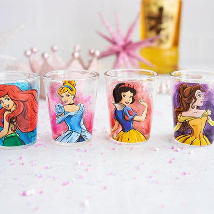 Silver Buffalo Disney Princess avec Blanche-Neige, Cendrillon, Ariel et Belle, lot de 4 mini-verres, 45 ml