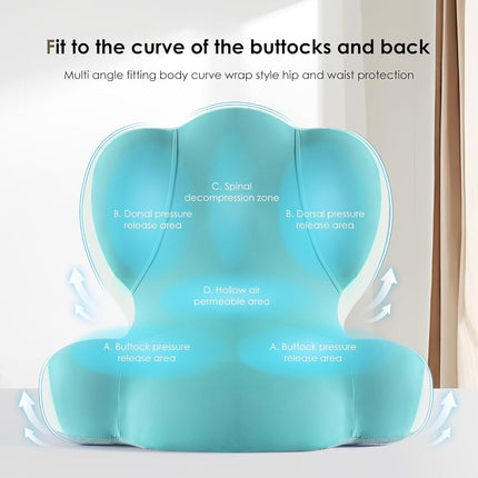FLORICH Memory Foam Truck Seat Cushion with Adjustable Strap,Seat Cushion and Lumbar Support Pillow for Car Office Chair, Ergonomic Back Support & Sciatica Relief for Long Drives（Green