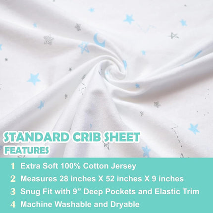 American Baby Company 3 Piece 100% Cotton Jersey Knit Fitted Crib Sheet for Standard Crib and Toddler Mattresses, Blue Star/Zigzag, for Boys and Girls