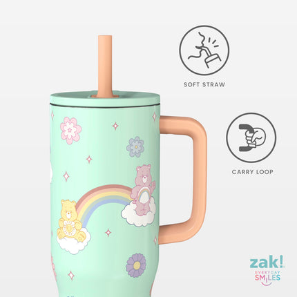 Vaso de viaje Sutton Care Bears de Zak Designs para llevar, de acero inoxidable de 887 ml con aislamiento al vacío, pajita de silicona y asa de transporte para bebidas frías (Care Bears)