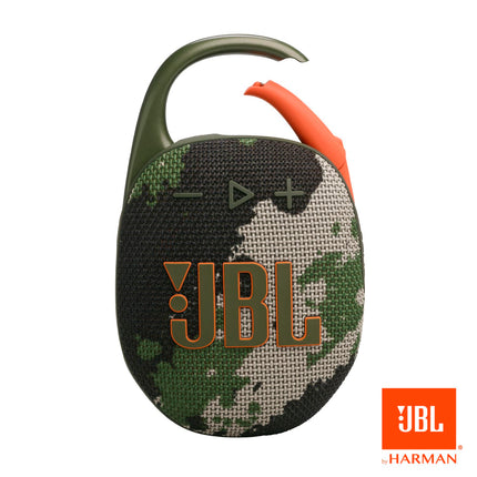 JBL Clip 5 - Altavoz Bluetooth ultraportátil, resistente al agua y al polvo, gran sonido profesional con graves potentes, mosquetón integrado, hasta 12 horas de reproducción, fabricado en parte con materiales reciclados (Squad)