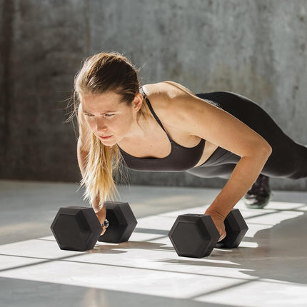BalanceFrom Rubber Encased Hex Dumbbell in Pairs or Singles, Black