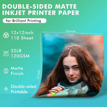 Koala Double Sided Thin Matte Printer Paper 12x12 Inch 32LB 110 Sheets