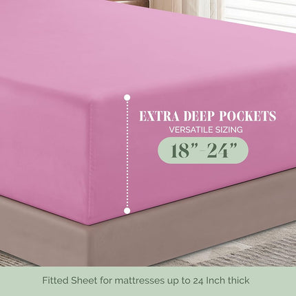 Elegant Comfort 4-Piece Bed Sheet Set - Luxury Bedding 1500 Premium Hotel Quality Microfiber, All Around Elastic 18-24 Inches Deep Fitted Sheet- Extra Deep Pocket Sheets, King, Light Pink