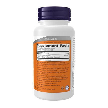 NOW L-Carnitine 250 mg Tartrate-L-Carnipure, 60 Capsules
