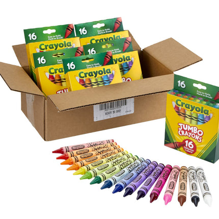 Lot de gros crayons Crayola Jumbo, 6 ensembles de 16 grands crayons pour les tout-petits et les enfants, fournitures scolaires, cadeaux [Exclusivité Amazon]