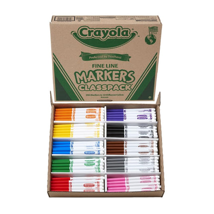 CRAYOLA Pack of 200 Markers Black, Brown, Green, Grey, Orange, Pink, Red, Purple, Yellow