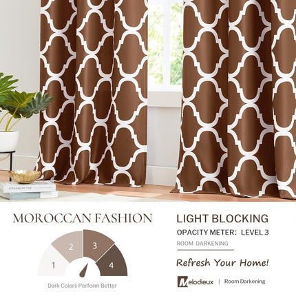 Melodieux Moroccan Fashion Thermal Insulated Room Darkening Blackout Grommet Curtains for Living Room, 42 by 84 Inch, Brown (2 Panels)