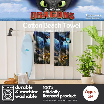 Franco Comment entraîner votre dragon Krokmou serviette de bain/piscine/plage super douce en coton pour enfants, 58 po x 28 po (produit sous licence officielle)