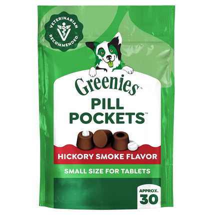 Greenies Pill Pockets for Dogs Small Size, Soft Dog Treats, Hickory Smoke Flavor, 3.2 oz. Pouch (30 Treats)