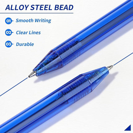 Sikao Blue Pens Bulk, 60 Pack Retractable Ballpoint Pens, Blue Ink 1.0mm Medium Point Smooth Writing No-Smear, Multipack Click Pens for Teachers, Students, Servers, School & Office Supplies