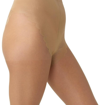 HUE Women's Age Defiance French Lace Sheer Tights with Control Top, Tan, 1