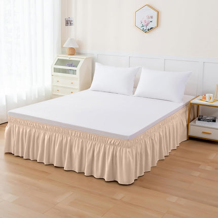 Elegant Comfort Three Fabric Sides Wrap Around Elastic Style Solid Bed Skirt, Easy On/Easy Off Dust Ruffled Bed Skirts 16 Inch Tailored Drop, Wrinkle and Fade Resistant