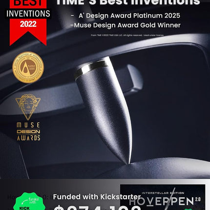 novium Hoverpen Interstellar Edition - Futuristic Luxury Pen Made With Aerospace Alloys, Unique Aesthetic, Free Spinning Executive Pen, Birthday Gifts for Men & Women (Neptune Blue, Basic)