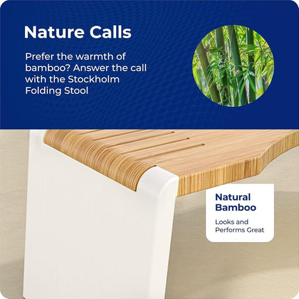 Squatty Potty The Stockholm Bamboo Folding Toilet Stool (White Legs), Bamboo And White Legs, 7 Inch