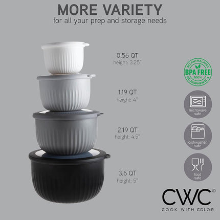 COOK WITH COLOR Prep Bowls with Lids- 8 Piece Nesting Plastic Small Mixing Bowl Set with Lids (Black Ombre)