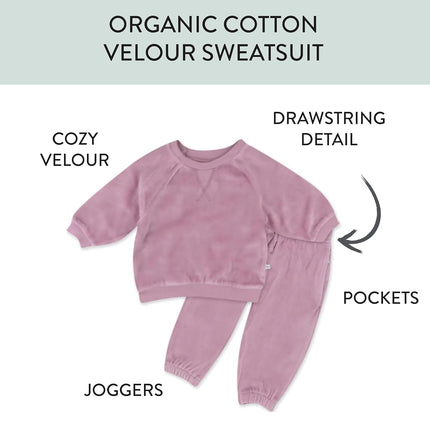 HonestBaby Velour Pullover Hoodie and Zip Front Sweatshirt and Jogger Sweatpants Set Baby, Toddler, Boys, Girls, Unisex, Dusty Lavendar, 24 Months, Dusty Lavendar, 24 Months