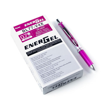 Pentel BL77-V4X EnerGel Retractable Gel Rollerball Pen with Retractable Mechanism, 0.7 mm Ball Diameter = 0.35 mm Line Width, Refillable, Pack of 12, Magenta