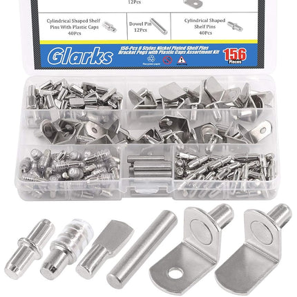 Glarks 156Pcs 6 Styles Shelf Pins Kit, Nickel Shel