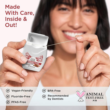 GuruNanda Expandable Waxed Dental Floss for Gentle, Deep Cleaning Wide Teeth Flossing - Cinnamon Flavor - 55 Yards