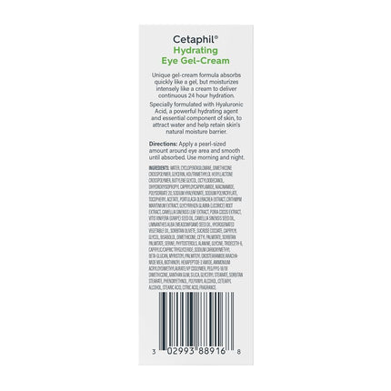 Cetaphil Hydrating Eye Gel-Cream, With Hyaluronic Acid, 0.5 Fl oz, Brightens and Smooths Under Eyes, 24 Hour Hydration for All Skin Types, (Packaging May Vary)