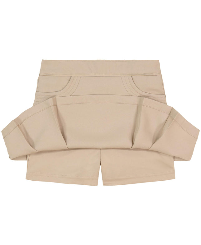 Nautica Girls' School Uniform Pleated Pull-on Scooter Skirt with Undershorts, Knit Waistband & Functional Pockets, Khaki, 12