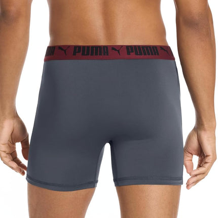 PUMA Men's 5 Pack Performance Boxer Briefs, Ruby/Navy/Grey, M
