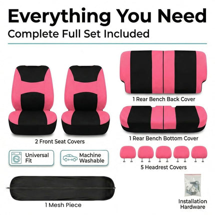 FH Group Automotive Seat Covers Pink Universal Fit Bucket and Bench Cover fits most Cars, SUVs, and Trucks (Full Set Airbag Compatible with Split Bench) FB030PINK115