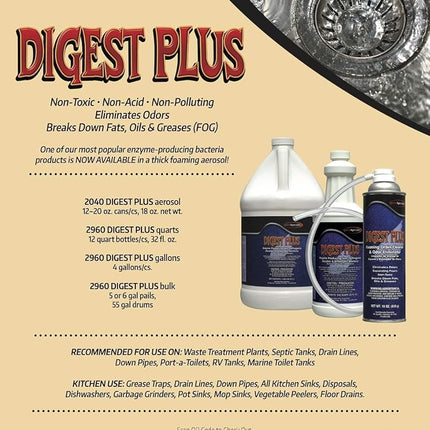 Quest Specialty DIGEST PLUS Foaming Drain Cleaner and Odor Eliminator, 2 count
