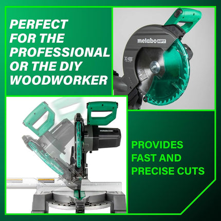 Metabo HPT - 10" Composite Miter Saw, Xact Cut LED Shadow Line System, Precision Miter Angles, 0-45° Single Bevel, 40T TCT Blade, Positive Stops, Lightweight Design