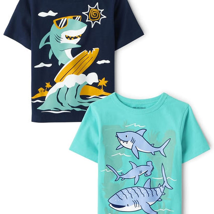 The Children's Place bébés garçons T-shirt graphique à manches courtes, paquet de 2, Shark Surfer/Sharks, 18-24 mois