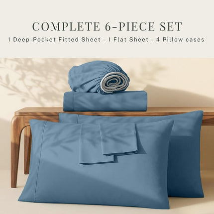 Hearth & Harbor Extra Deep Pocket Queen Sheets Sets - Fits Mattress 18-24 Inches Deep - Extra Deep Pocket Sheets - 6 Piece Queen Size - Queen - Blue Heaven Sheets