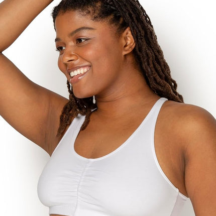 Fruit of the Loom Women's Adjustable Shirred Front Racerback Sports Bra Multi Packs, Heather Grey/White/Black/Heather Grey/White/Black 6-Pack, 32