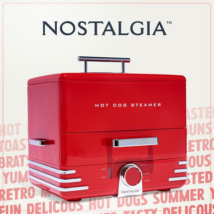 Nostalgia Extra Large Diner-Style Steamer 20 Hot Dogs and 6 Bun Capacity, Perfect for Breakfast Sausages, Brats, Vegetables, Fish