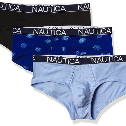 Nautica Men's 3 Pack Cotton Stretch Briefs, Black/