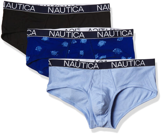 Nautica Men's 3 Pack Cotton Stretch Briefs, Black/