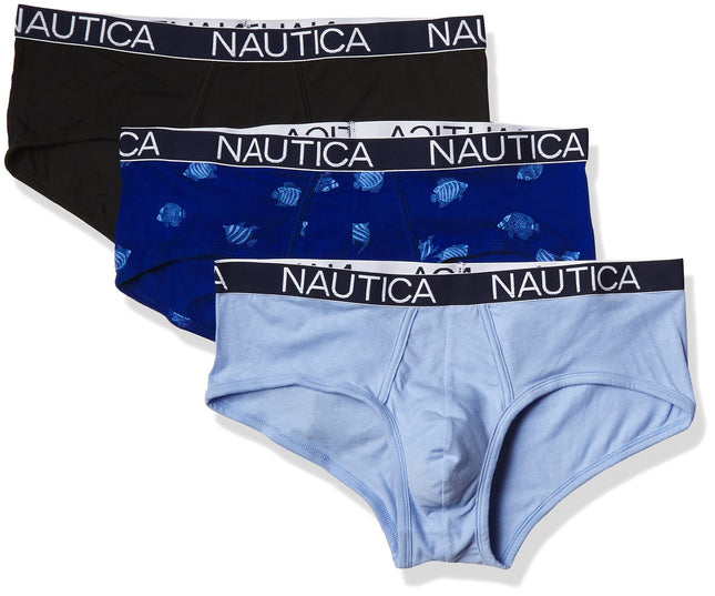 Nautica Men's 3 Pack Cotton Stretch Briefs, Black/