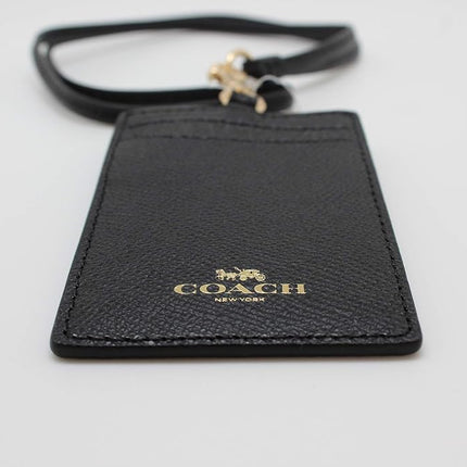 Coach ID Lanyard Badge Holder in Crossgrain Leather (Black/Gold)