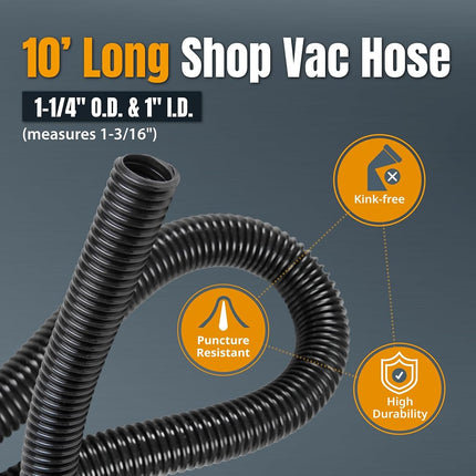 POWERTEC 70356 10 ft. Vacuum Hose Dust Collection Kit for Woodworking Power Tools, Wet/Dry Work Shop Vacuums, Miter Saw and Table Saw