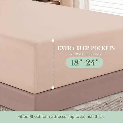 Elegant Comfort 1500 Premium Hotel Quality 18-24 Inches Deep - Extra Deep Pocket Single Fitted Sheet for High Mattress, Luxury and Softest, Smart Pocket - Wrinkle Free, Twin/Twin XL, Cream