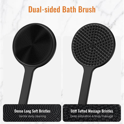 VWMYQ Silicone Back Scrubber for Shower, 17in Lengthen Long Handle Body Brush, Double Sided Shower Brush for Shower Exfoliating and Massage Can Produce Rich Foam, Long Handle Back Scrubber for Men