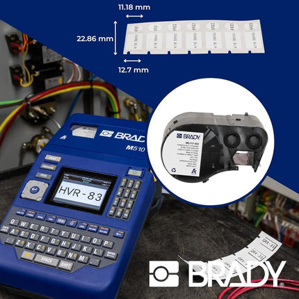 Brady FreezerBondz™ Polyester Pre-Sized Labels for Label Printer BMP51/BMP53/M511-240 Self Adhesive Printer Labels - Black on White (22,86 mm (W) x 12,70 mm (H) x 11,18 mm (Dia)) - M5-117-492