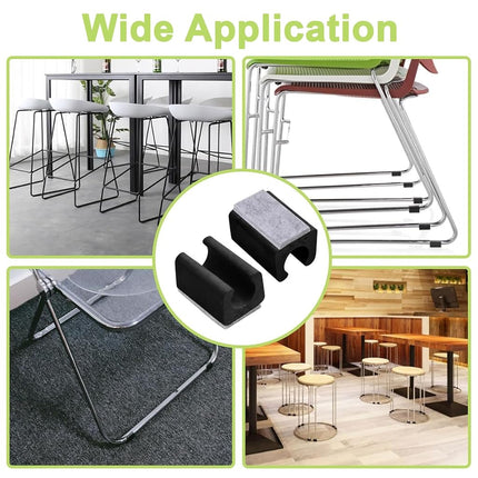 UFURMATE Chair Pads, 80Pcs 12mm Plastic Chair Leg Floor Protectors with Felt Pads, U Shaped Chair Tube Floor Protectors Non-Slip Rectangle Chair Legs Tips Caps for Round Sled Base Chair Leg (Black)