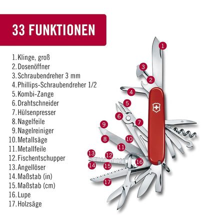 Victorinox Swiss Army Pocket Knife Swiss Champ with 33 Functions, Red