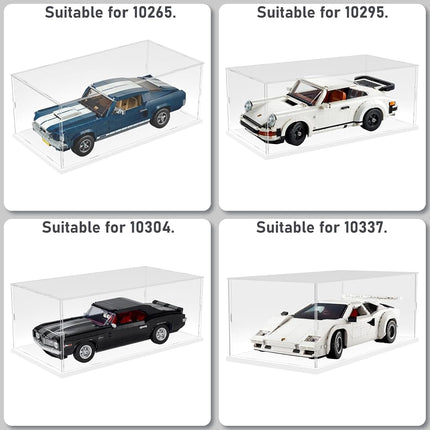Choowin Acrylic Display Case for Lego Porsche 911 10295 for Lego Camaro 10304 10337 42176 for Lego Car Display Thickened Clear Acrylic Display Cases for Collectibles Assemble Dustproof(White Base)
