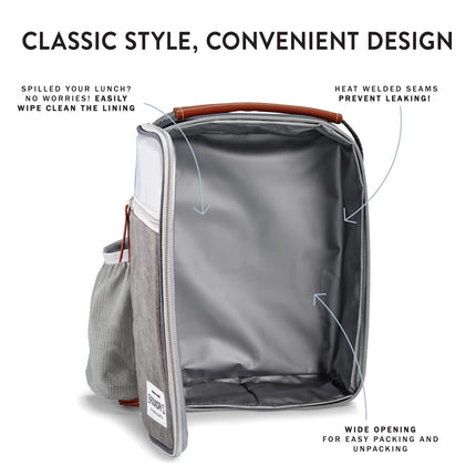 Foundry by Fit + Fresh, Thayer Insulated Lunch Bag, Reusable Lunch Box & Soft Mini Cooler Bag, Perfect for School, Work, Picnics & More, Corduroy Charcoal Grey