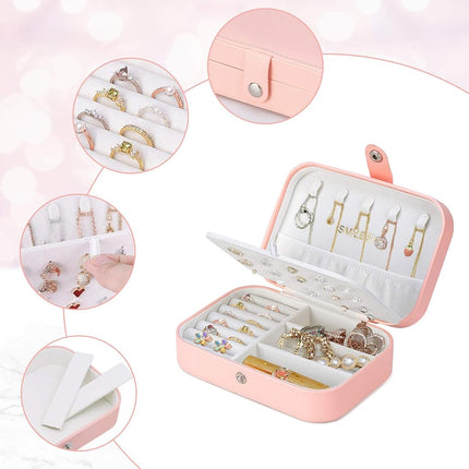 Smileshe Joyero, Estuche Pequeño Portátil de Viaje de Cuero PU, Caja Organizadora de Almacenamiento de 2 Capas para Anillos, Pendientes, Collares, Pulseras