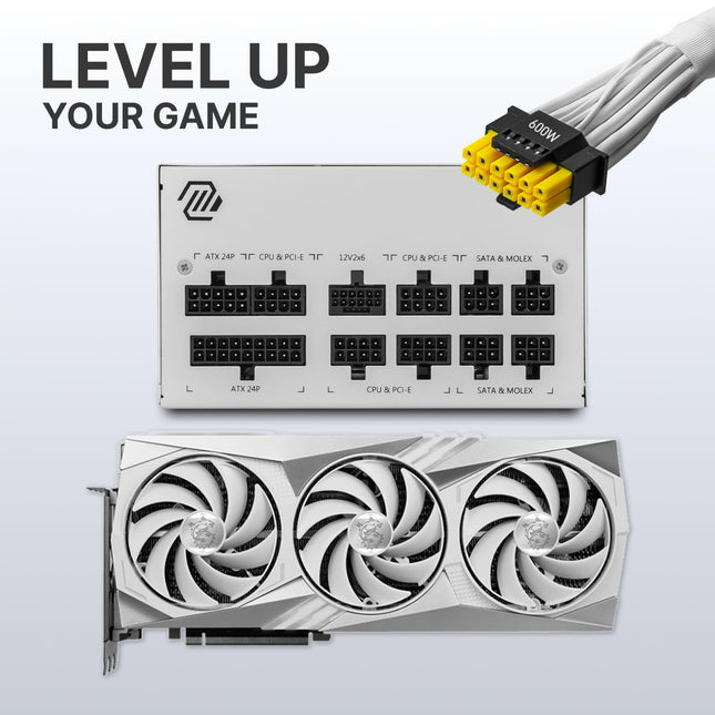 Fuente de alimentación para juegos MSI MAG 850GL PCIE 5 Blanca - Totalmente modular - Certificación 80 Plus Gold 850W - Tamaño compacto - Fuente de alimentación ATX